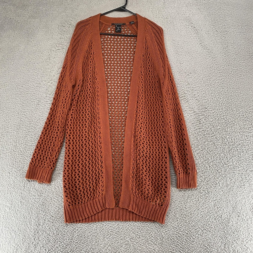Scotch & Soda Cardigan Sweater Size Small Orange Open Knit Longline Duster Sheer